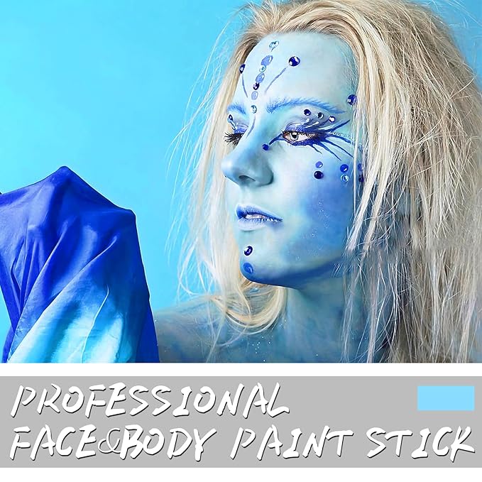 Light Blue Face Body Paint Stick, Eye Black Stick for Sports, Waterproof Full-Coverage Blue Face Makeup for Halloween Avatar Sally Corpse Bride Cosplay Makeup