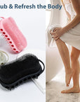 MtBoi 2PC Double-Sided Exfoliating Silicone Body Scrubber, 2-in-1 Bath Scrubber, Shampoo Brush, Silicone Loofah for All Skin Types, Shower Body Scrubber, Easy to Clean, Lather Well (Black&Gray)