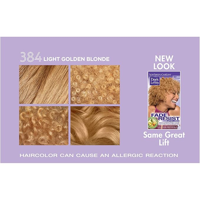SoftSheen-Carson Dark and Lovely Fade Resist Rich Conditioning Hair Color, Permanent Hair Color, Up To 100 percent Gray Coverage, Brilliant Shine with Argan Oil and Vitamin E, Light Golden Blonde