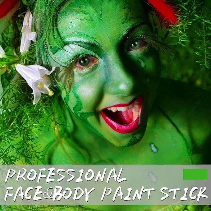 Light Green / Lime Green Face Body Paint Stick, Eye Black Stick for Sports, Waterproof Full-Coverage Green Face Makeup for Halloween Witch Alien Camo Frankenstein Cosplay Makeup