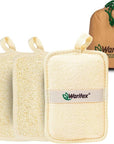 Waritex Egyptian Loofah Rectangular Body Scrubbers with Hand Strap, Exfoliating Bath Pads Made from Natural Egyptian Loofah Fibers, Gentle Deep Cleansing for Men and Women in Shower 3 Count (1 Pack)