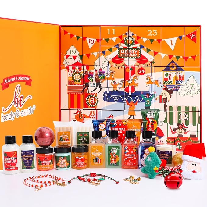 2025 Advent Calendar, New Year Gifts for Women with Hand Cream, Bubble Bath, Body Butter, Necklace, Bracelet, Brooch, Beauty Skincare Bath and Body Gift Set, 24 Days of Holiday Gift