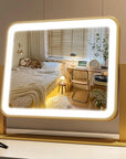 FENNIO Vanity Mirror with Lights 14x12 Inch - Makeup Mirror with Lights Tabletop, 3-Color Dimmable Lighted Mirror, Touch Control Desktop Mirror for Women (Gold)