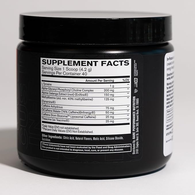 BARE PERFORMANCE NUTRITION, BPN in-Focus Brain Support Supplement, Improve Focus & Energy, Alpha GPC, Raspberry Lemonade, 40 Servings