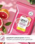 Yes To Face Wipes for Women and Men, Brightening Facial Cleansing Wipes for use as a Make Up Remover, Cleaning, Soothing, Grapefruit (Pack of 2)