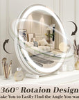ROLOVE Makeup Mirror with Lights, 18 Inch Vanity Mirror with Lights, Lighted Makeup Mirror, Smart Touch Control 3 Colors Dimmable Round Lighted Vanity Mirror, Tabletop ＆ Desk Mirror, 360°Rotation