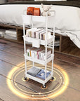 4 Tier Rolling Utility Cart with Handle,REBECAT Utility Cart Made of Multifunctional Storage Organizer Tool for Kitchen,Bathroom,Living Room,Office(White)