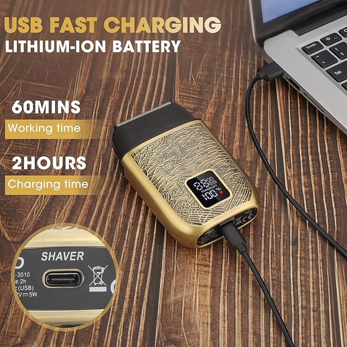 Electric Shavers for Men,Powerful Motor Electric Razor,Head Shavers for Bald Men,Triple Foil Beard Trimmer,Barber Supplies LED Displays & USB Charging Waterproof Shaver, Gifts