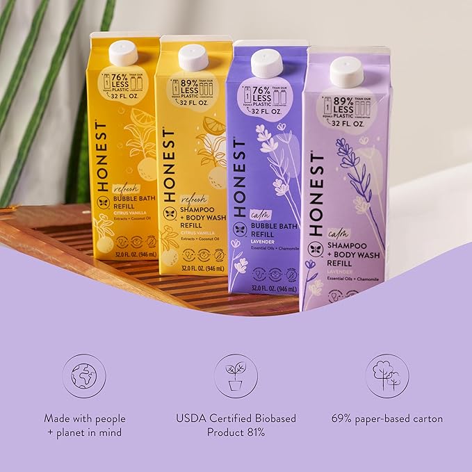 The Honest Company 2-in-1 Cleansing Shampoo + Body Wash Refill Carton | Gentle for Baby | Naturally Derived, Tear-free, Hypoallergenic | Lavender Calm, 32 fl oz