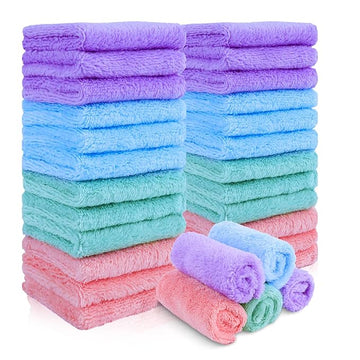 Makeup Remover Cloths 28 Pack - Super Soft Premium Coral Velvet Facial Cleansing Towels 7x7 Inch, Highly Absorbent Microfiber Reusable Washcloths for Face, Eye, Lips
