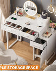 Vanity Desk with 4 Storage Drawers - Modern Makeup Vanity Table with Charging Station, White Vanity Desk with Reversible Cabinet Dressing Table Set with Divided Organizers for Women Girls, White