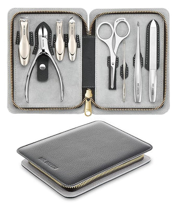 MR.GREEN 8-in-1 Manicure Set– Professional German Stainless Steel Nail Care Kit with Splash-Proof Nail Clippers, Toenail Clippers, Cuticle Tools, Travel Grooming Kit for Men & Women with Leather Case
