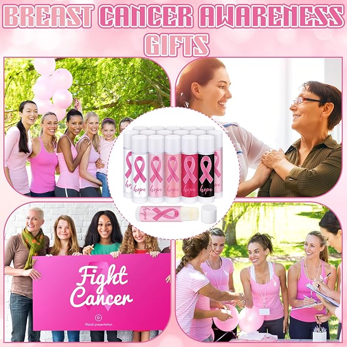 200 Pack Breast Cancer Awareness Accessories Gifts Bulk Lip Balms Favors Pink Ribbon Lip Balms Favors Breast Cancer Awareness Month Support Party Items Decorations for Women Men Survivors
