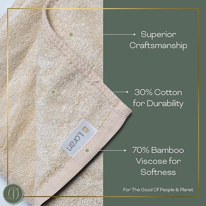 Vanilla Extra Large Washcloths Set of 6 Soft Body Cloths 13” x 13” 70% Viscose Derived from Bamboo, 30% Cotton Spa-Like Feel Silky for Skin Cleansing