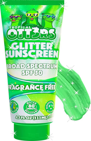 Glitter Sunscreen SPF 50 Lotion 4.5oz - Sparkle & Shimmer Sunscreen - Colored Sun screen for Kids & Women - UVA/UVB Sunshine Protection + 80 Min Water Resistant - (No Fragrance) (USA Made)