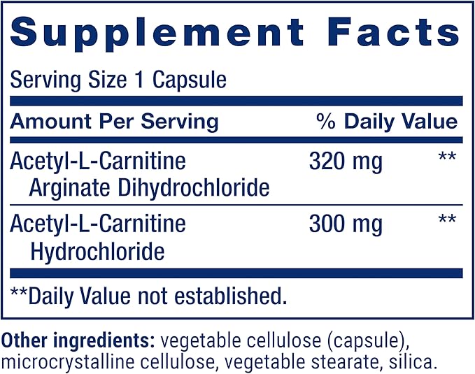 Life Extension Acetyl-L-Carnitine Arginate, Advanced Brain & Nerve Health, Cellular Energy Support, Gluten-Free, Non-GMO, 90 Capsules