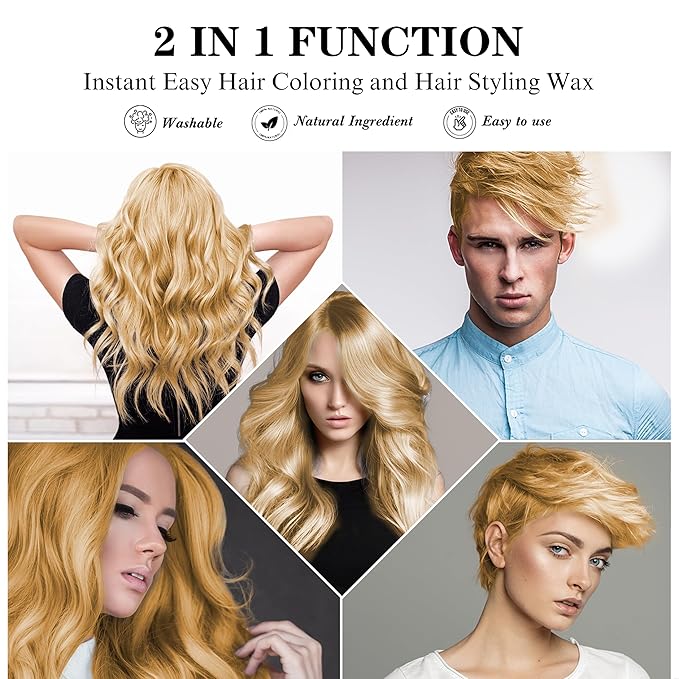 Temporary Gold Hair Spray Color Wax 4.23 oz, Golden Instant Natural Hairstyle Cream Dye, Disposable Coloring Mud for Men Women Youth, Washable Styling Pomades, Party Cosplay DIY Halloween