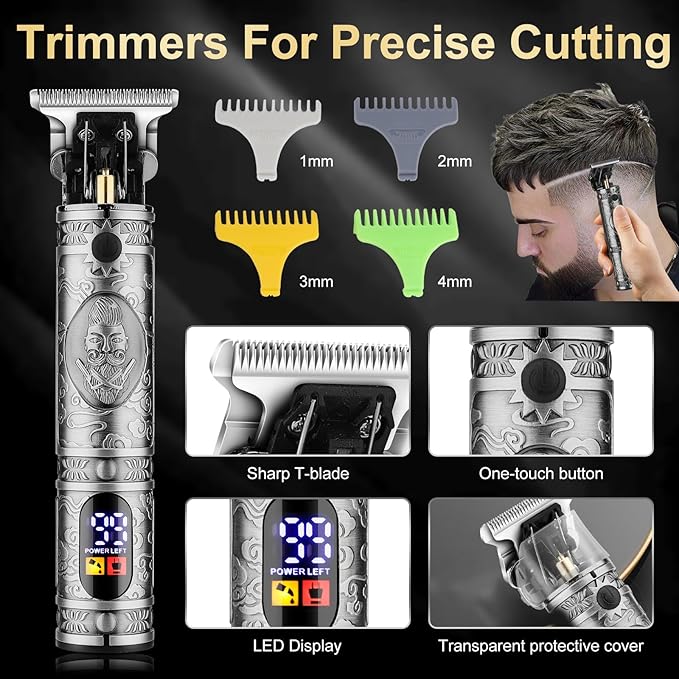 Hair Clippers for Man T-Blade Trimmer Nose Hair Trimmer Electric Shaver Set, Professional 4 in 1 Barber Clippers Set for Haircut, Men’s Grooming Kit with LCD Display, Ideal Gift for Him