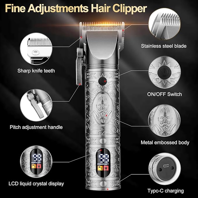 Hair Clippers for Man T-Blade Trimmer Nose Hair Trimmer Electric Shaver Set, Professional 4 in 1 Barber Clippers Set for Haircut, Men’s Grooming Kit with LCD Display, Ideal Gift for Him