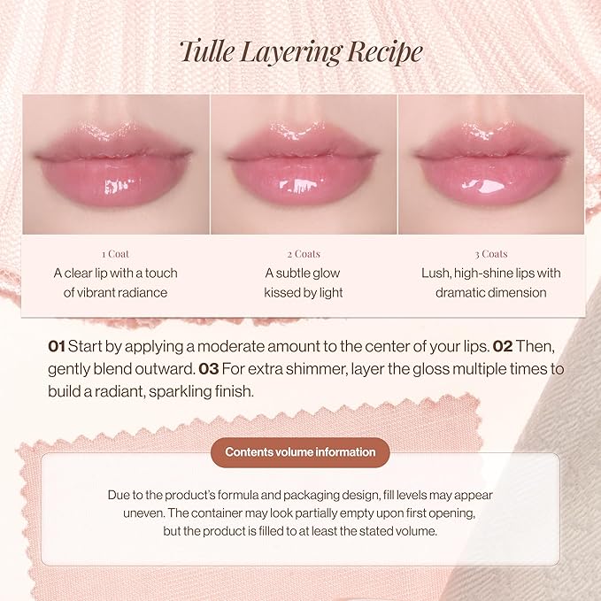 ENTROPY MAKEUP Tulle Lip Gloss, Lightweight 3D Pearl Shimmer, Ultra-Gloss High Shine, Non-Sticky Moisturizing Lip Gloss with Peptide Complex, Voile