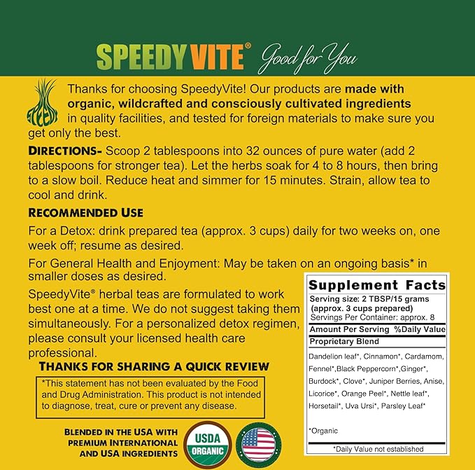 Liver Detox Tea | USDA Organic (4 oz) by SpeedyVite - Cleanses, Supports Liver, Gallbladder Health with Dandelion Leaf, Fennel, Ginger and more