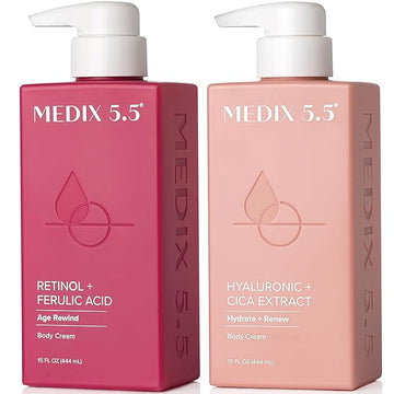 MEDIX Retinol Body Lotion + Hyaluronic Acid Cream Body Moisturizer Skincare Set | Hydrating + Firming Body Lotion For Improving The Look Of Stretch Marks, Sagging, & Crepey Skin, 2pc Set