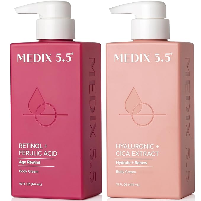 MEDIX Retinol Body Lotion + Hyaluronic Acid Cream Body Moisturizer Skincare Set | Hydrating + Firming Body Lotion For Improving The Look Of Stretch Marks, Sagging, & Crepey Skin, 2pc Set