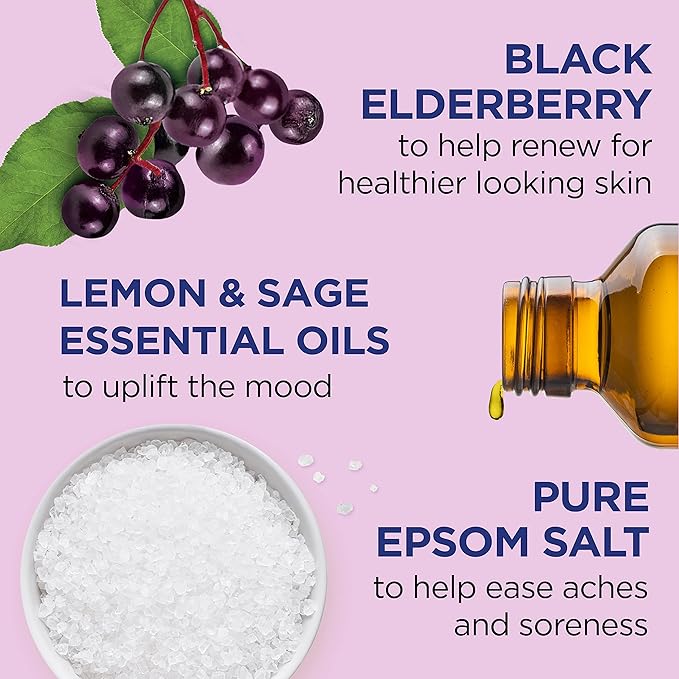 Dr Teal's Epsom Salt Magnesium Soak, Black Elderberry with Vitamin D, 3 lbs (Pack of 4)