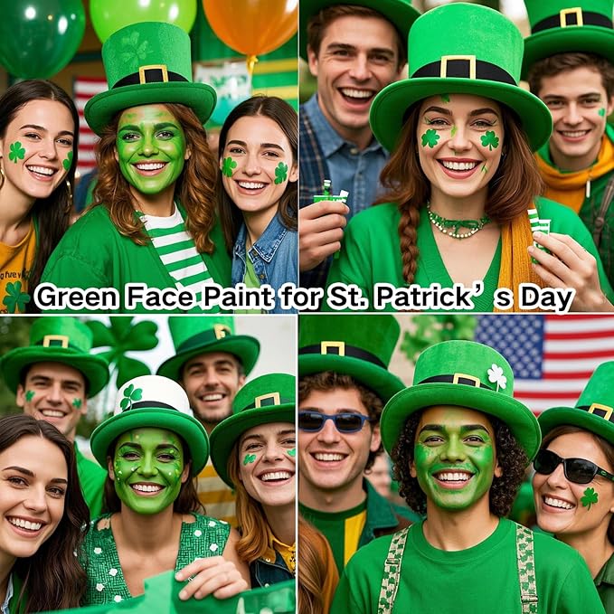 MEICOLY Green Face Body Paint,Halloween SFX Witch Makeup Elphaba Costume Face Paint,Camouflage Gamora Hunting Hulk Body Paint for Adults and Kids,St. Patrick’s Day Face Paint Makeup Accessories