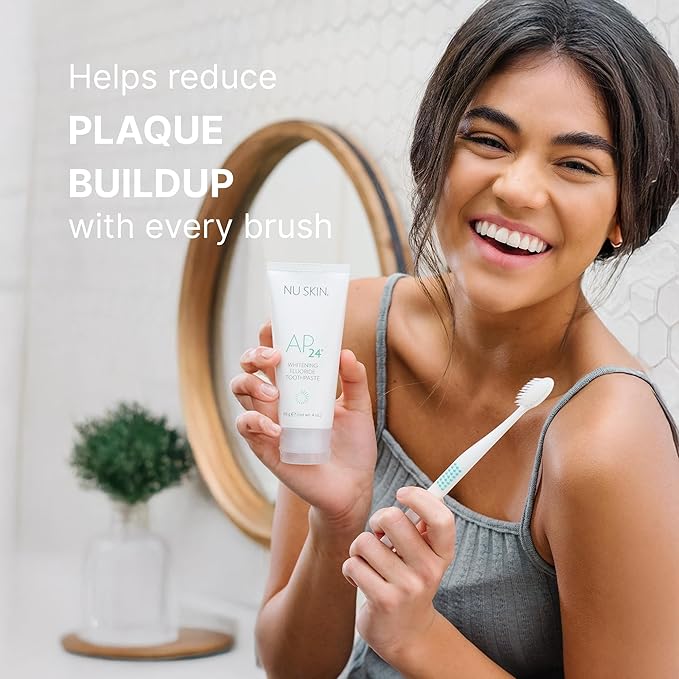 Nu Skin AP 24 Whitening Fluoride Toothpaste | AP 24 Blend | Vanilla Mint Flavor | Brightens Teeth | Removes Surface Stains | Prevents Dental Cavities & Plaque | Enamel-Safe | 4 oz | 1 Pack