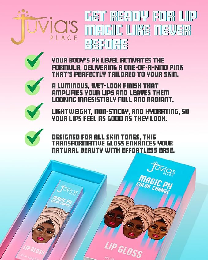 Juvia's Place Magic pH Color Change Lip Gloss - Mood - High-Gloss Shine pH Balance Lip Gloss w/Color Changing Tint, Lightweight Non-Sticky Finish, Ideal for Everyday No Makeup Look on All Skin Tones