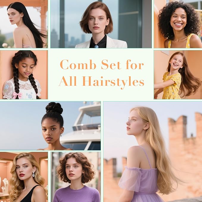 SALONSILK Dopamine Colorful 4PCS Professional Comb Set, Wide Tooth Rat Tail Fine Tooth Hair Combs, Braiding Cutting Barber Styling Curly Parting Set for Men and Women