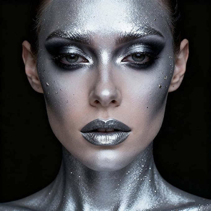 Go Ho Pearl Silver Face Body Paint Stick,Water Based Washable Face Paint Stick,Non-toxic Full-coverage Cream Silver Body Paint for Adults Children Halloween Cosplay SFX Makeup
