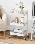 TOOLF 3-Tier Metal Rolling Cart with Wheels, Storage Utility Organizer Cart for Kitchen, Bathroom, Office, Baby Essentials & Makeup - Lockable Casters, Easy Assembly, Large Capacity, White