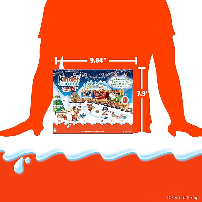 Kinder Chocolate Countdown Advent Calendar, Chocolate Candy, 2025, 2 Pack, Holiday gift for all, 24 Pieces 8.8 oz