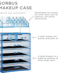 Sorbus Acrylic Makeup Organizer Set, 6-Drawer Vanity & Countertop Cosmetic Storage with Small & Wide Compartments, Blue Brilliance Makeup Storage for Brushes, Jewelry – Holiday Gift for Women & Teens