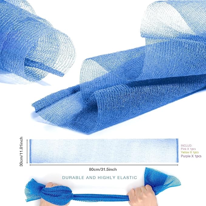 3 Pieces Exfoliating Washcloth Towel African Net Sponge Japanese Washcloth Exfoliating Sponge Loofah Exfoliating Body for Body Exfoliation(Pink,Blue,Green)