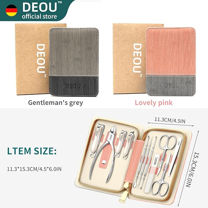 DEOU Manicure Sets Nail Clippers Stainless Steel Manicure and Pedicure kit Girls Professional Nail Files and Men's Grooming Scissors Tools for Home Personal Care or Gifts (Pink)