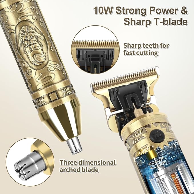 Electric Foil Shaver for Men, T-Blade Beard Trimmer Razor Nose Hair Trimmer Set, Cordless Rechargeable Beard Trimmers Professional Hair Clippers Kit with LCD, Gifts for Men Him Dad Fathers Day