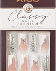 KISS Premium Classy Fake Nails - Stay Modish, Long & Square, Super Glam, Jewel Accents, Waterproof, Smudge Proof, No Dry Time, Durable, Takes Minutes, Quick & Easy | 30 Count