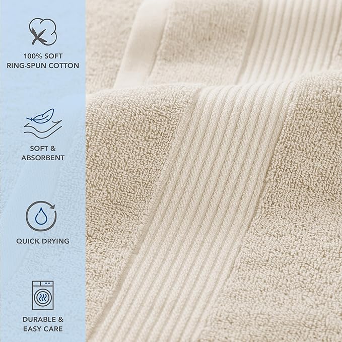 Arkwright Bathroom Hand Towels Set of 6 - (Bulk Case of 60) Super Soft 100% Cotton, 600 GSM Quick Dry & Absorbent, Luxury Bath Essentials for Hotels, Spa, Hosts, and Vacation Rentals, Alabaster Ivory