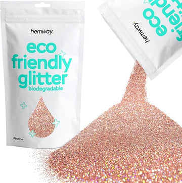 Hemway Eco Friendly Biodegradable Glitter 100g / 3.5oz Bio Cosmetic Safe Sparkle Vegan for Face, Eyeshadow, Body, Hair, Nail and Festival - Ultrafine (1/128" 0.008" 0.2mm) - Rose Gold Holographic