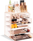 Sorbus Acrylic Makeup Organizer Set, 7-Drawer Vanity & Countertop Cosmetic Storage with Small & Wide Compartments, Pink Makeup Storage for Brushes, Jewelry – Holiday Gift for Women & Teens