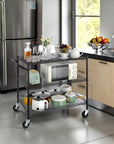 Finnhomy 3 Tier Heavy Duty Commercial Grade Utility Cart, Wire Rolling Cart with Handle Bar, Steel Service Cart with Wheels, Kitchen Carts on Wheels, Metal Cart Shelf Size 24" D x 36" W, NSF, Black