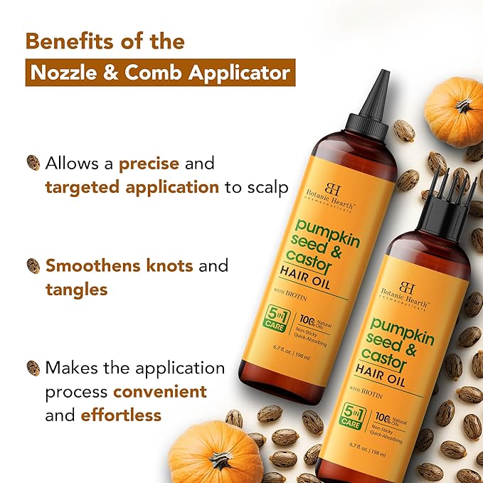 Botanic Hearth 100% Pure Pumpkin Castor Oil For Hair Growth | Infused with Pumpkin, Castor, Biotin | Hair Oil Repairs Dry Damaged Hair, Strengthening, Healthier - Hair Tonic, 6.7 fl oz