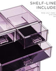 Sorbus Acrylic Makeup Organizer Set, 6-Drawer Vanity & Countertop Cosmetic Storage with Small & Wide Compartments, Purple Makeup Storage for Brushes, Jewelry – Holiday Gift for Women & Teens