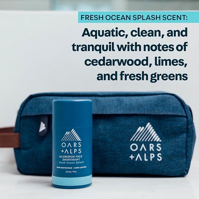 Oars + Alps Deodorant for Men & Women, Aluminum Free Deodorant for Men, Dermatologist Tested, Clean Ingredients, Non Toxic, Vegan, Long Lasting, Odor Protection, Fresh Ocean Splash, 3pk, 2.6oz