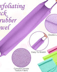 Moukeren Exfoliating Back Scrubber with Handles 4 Pack Nylon Back Exfoliator Extended Length Washers Scrubbers Stretchable Pull Strap Exfoliating Washcloth(Pink,Blue,Fluorescent Green,Purple)