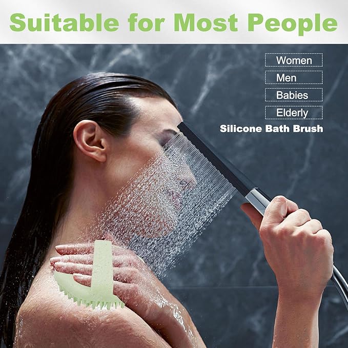 Silicone Body Scrubber, Exfoliating Body Scrubber for All Skin Types, Handheld Shower Brush with Rich Lathering and Easy Cleaning (Green)