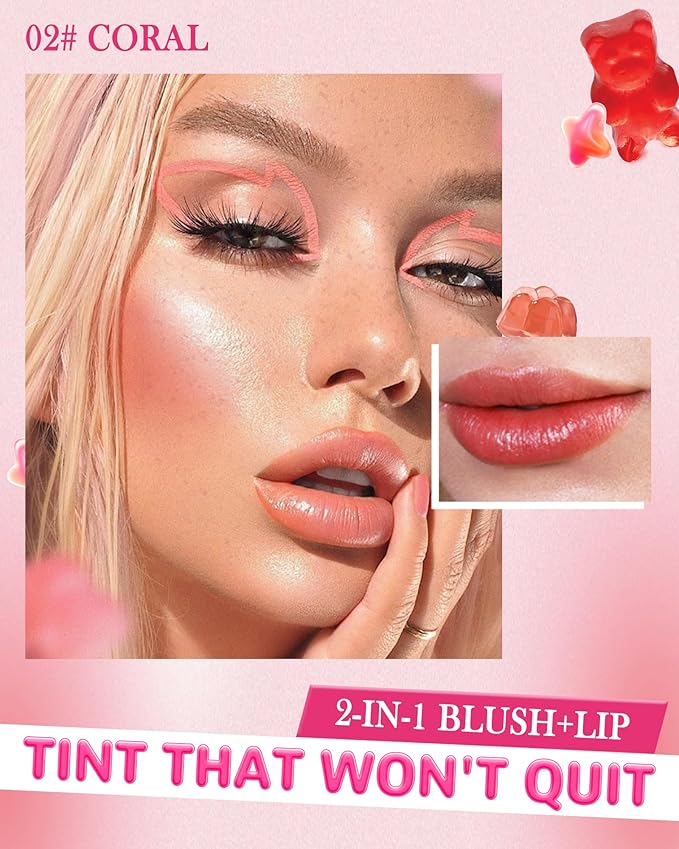 Makeup Jelly Tint,Cooling Water Jelly Tint Coral Blush Lip Stains-02